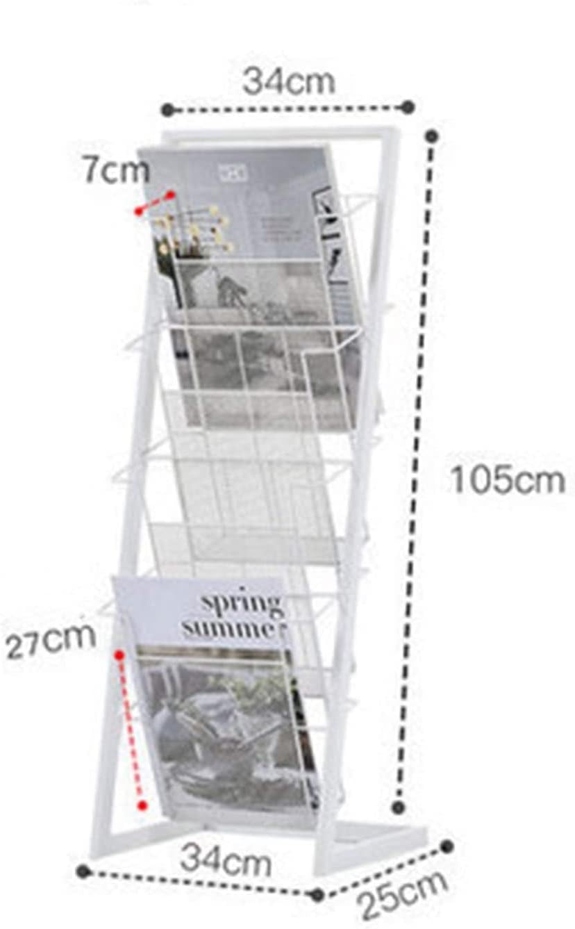 Display Rack Golden Iron Magazine Bookshelf Simple Floor Magazine Rack for Modern Home Living Room (Color: Gold Size: 34x25x105cm) (Color : Gold Size : 34x25x105cm) (White 34x25x105cm)