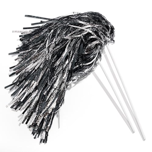 Metallic Black & Silver Foil Textured Pom Poms- Pack 10