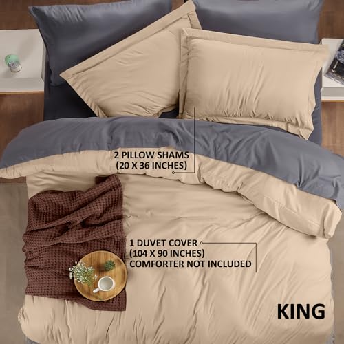 Utopia Bedding Duvet Cover King Size - 3 Piece with Zipper Closure - 1 Comforter Cover 104X90 Inches & 2 Pillow Shams 20X36 Inches (Beige) Comforter Not Included