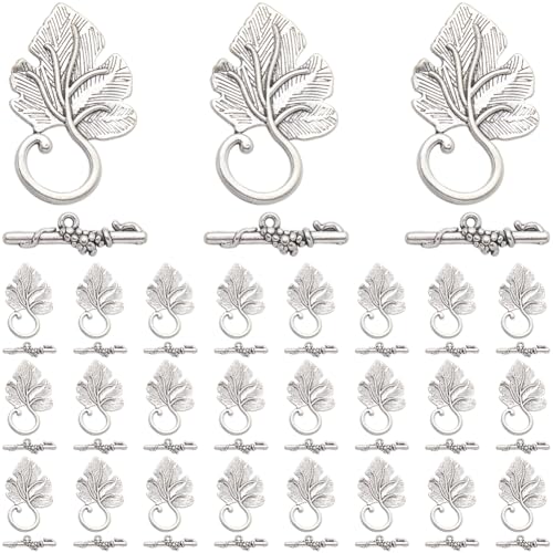 SOFPLATE 1 Box 30 Sets Leaf Toggle Clasp Antique Silver