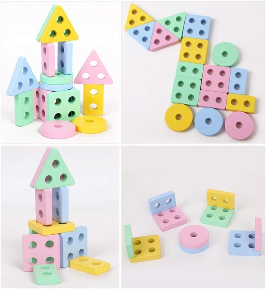 MURTISIDDH Wooden Shapes Geometric Board Blocks Sorting and Stacking, Montessori Education Colour Recognition Toys for Kids - 4 Columns with 16 Pieces (Multicolour) 3