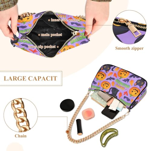 Halloween Pumpkin Cat Shoulder Bag for Women, Handbag with Chain Strap, Soft Purse Tote Bag for Ladies4