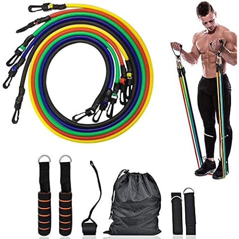 WASAGA Widerstandsbänder eingestellt, 11 Stück Frauen Männer Gummibänder Fitnessbänder Brust Expander Seil Elastische Bänder Muscle Exerciser Übungsbänder Cover