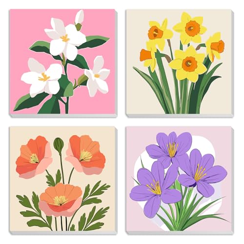 Kit peinture par numéros encadré MXJSUA lot de 4 toiles acryliques