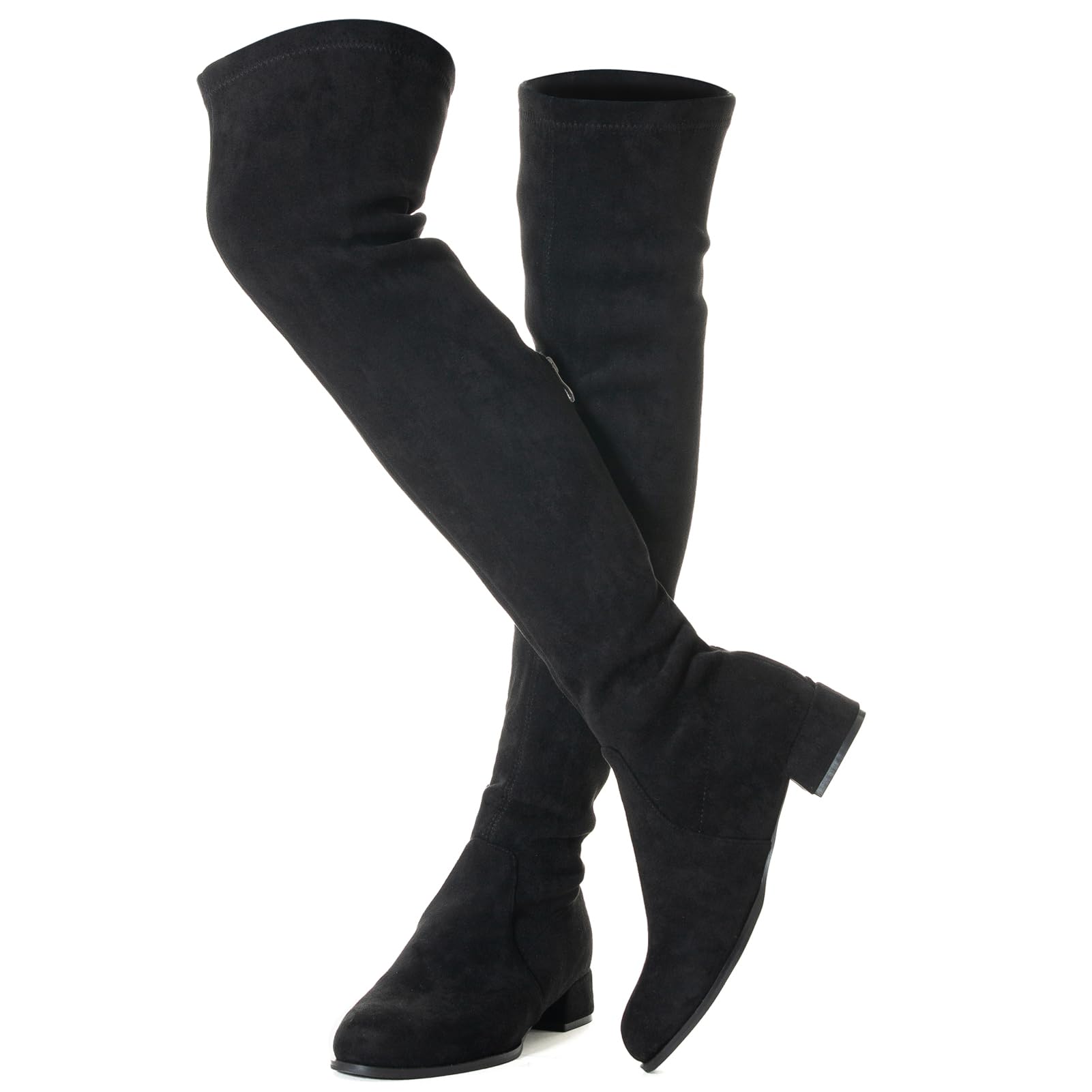 Mtzyoa Thigh High Block Heel Boot Women Pointed Toe Stretch Over The Knee Boots
