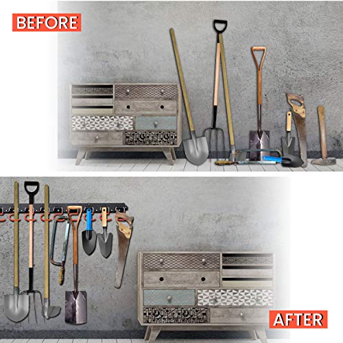 MOHOO 64 Inch Adjustable Storage System, Wall Holders for Tools, Wall Mount Tool Organizer, Garage Organizer, Garden Tool Organizer, Heavy Duty Tools Hanger with 4 Rails 16 Hooks