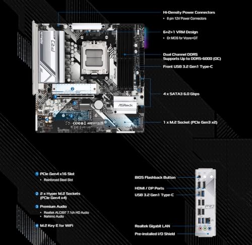 Image of ASRock A620M Pro RS Socket AM5 Micro-ATX Motherboard, Supports AMD Ryzen 9000 /8000 /7000 Series, DDR5 7200+ (OC), 6+2+1 Power Phase, Dual M.2, Dual USB Type-C