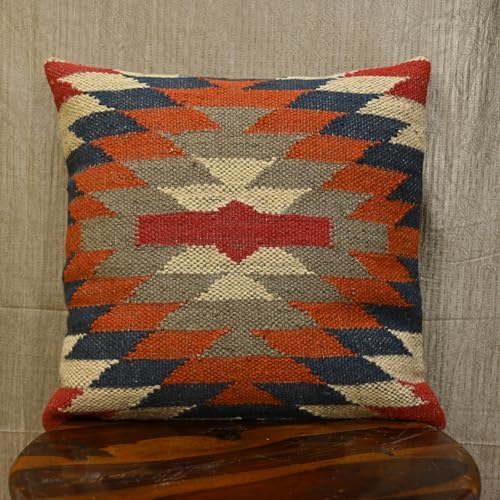 Image of PAYAL RUGS 70% Jute 30% Wool Kilim Cushion Cover for Home Decor Vintage Kilim Rug Cushion Cover Authentic Fall Decor Pillow shams 18x18 Inches Square (PIllow Multicolur 3, 18x18 inch)