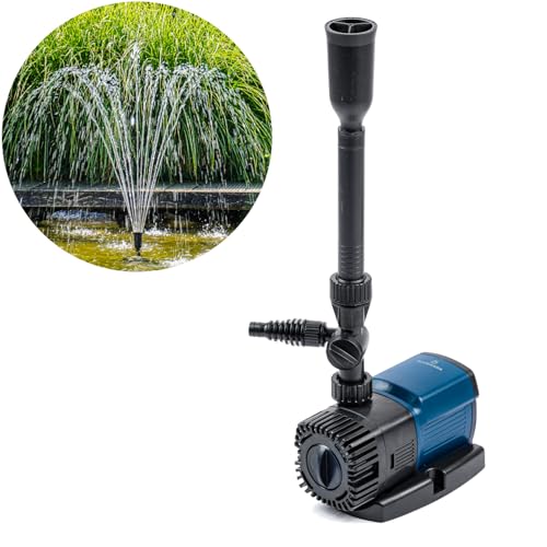BluFlow Control - Regelbare Teichpumpe - Mit Springbrunnenset - Springbrunnenpumpe - Filterpumpe - 3.800 Liter pro Stunde - 25 Watt