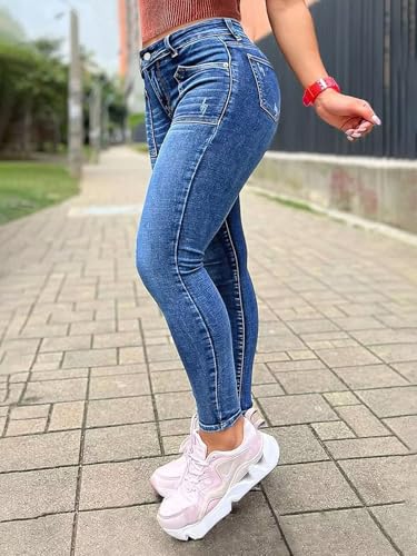 Flamingals Women's Wash Ripped Detail Mid Rise Stretchy Skinny Jeans3