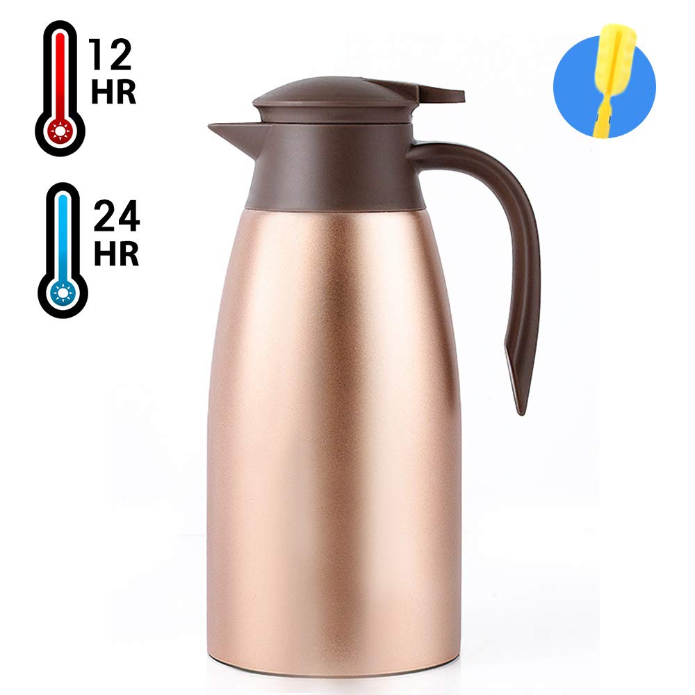 68oz Coffee Carafe Airpot Insulated Coffee Thermos Urn Stainless Steel Vacuum Thermal Pot Flask for Coffee, Hot Water, Tea, Hot Beverage - Keep 12 Hours Hot, 24 Hours Cold -Gold