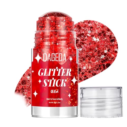 Prreal Bâton de peinture à paillettes rouges pour le corps, maquillage scintillant pour le visage pour femme, accessoire de tenue rave, holographique,...