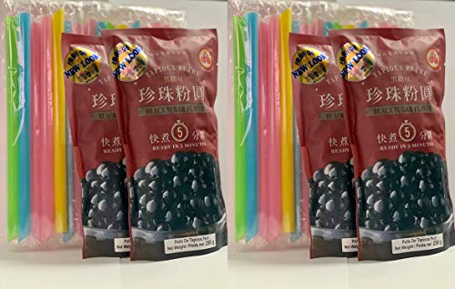 BOBA Black Tapioca Pearl Bubble Tea, 2 Pack (Each 8.8 OZ) + 1 Pack of 50 BOBA Straws (Variety Color) Pack of 2