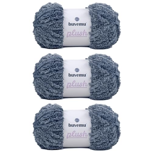 Image of Plush Faux Fur Bulky Yarn, Super Soft Fluffy Fuzzy for Knitting Crocheting Crafting, 100 Gram (3.53 Ounces) 109 Yards (100 Meters) (Dark Gray) (3 Skeins)
