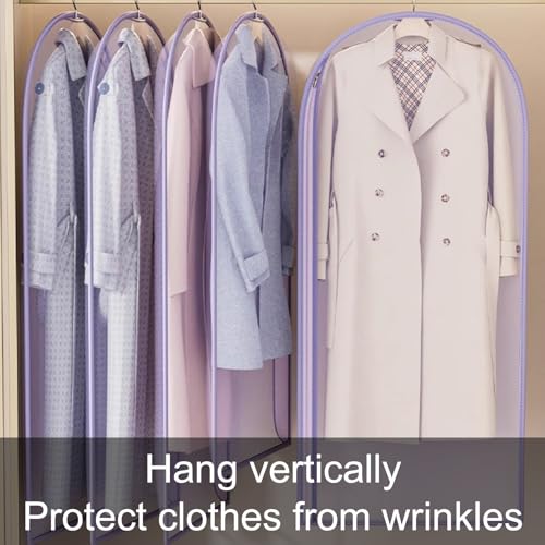 2 Purple Garment Bags for Hanging Clothes, NZA Dress Cover, Side Zipper, Fits Clothes Rod & Wardrobe, 60x90cm (24x35in) - Durable Storage Solution 7