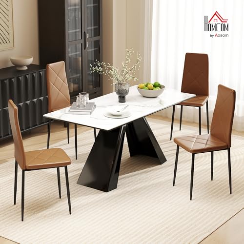 Miniatura 2 de HOMCOM Pack de 4 Sillas de Comedor Respaldo Alto Asiento Acolchado Marrón