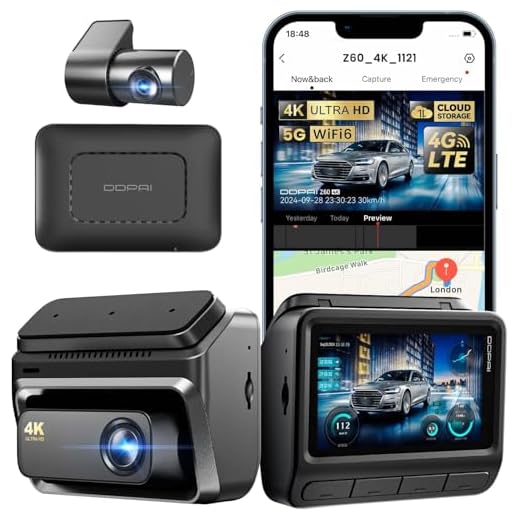 DDPAI Z60 4K Câmera Veicular Frontal e Traseira, 4K+1080P para Carros, 5GHz WiFi com 32G eMMC, GPS, Visão Noturna, Tela IPS 3", Modo de Estacionamento de 20 Dias(Sem Cartão SD)