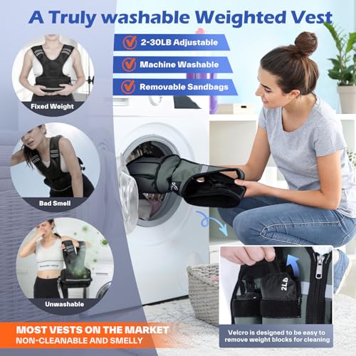 Image of Sportneer Adjustable Weighted Vest Weights: 2-18 lbs /2-42 lbs Washable Weight Vest for Walking 16 In 1 Fast Adjust Rucking Vest for Women and Men Home Gym Running Jogging Strength Training Vests