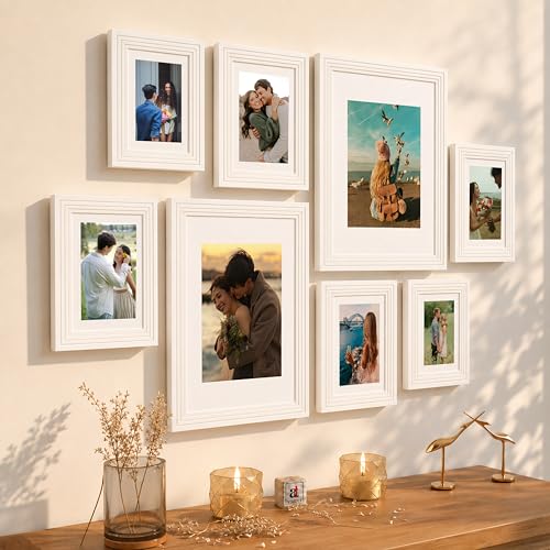 Image of Art Street White Gallery Wall Photo Frame Set | Modern Memory Timeline Wall Decor for Living Room, Bedroom & Family Photo Collage Display