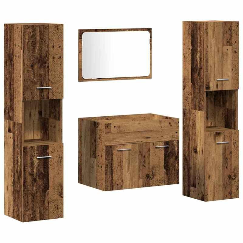 Eleganz Juego de 4 muebles de baño de madera natural, elegante juego de muebles de baño en diseño de madera recuperada, ahorra espacio y es duradero para más orden