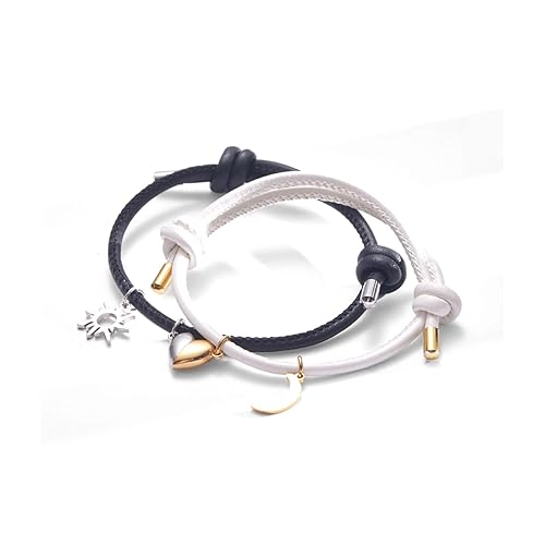 Braided Heart Couple Bracelet Matching Magnetic Charm Bracelet Sun Moon Charm Bracelet Long Distance Relationship Jewelry Trendy Best Friend Gift