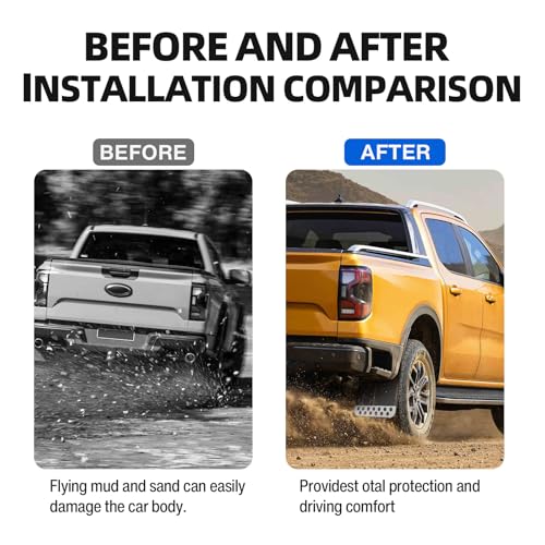 Image of 4PCS Black Universal EVA Soft Rubber Mud Flaps Mudguards with Stainless Steel Reflector with Round Holes for Pickup SUV with Hardware Front and Rear