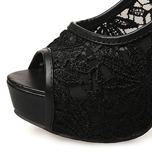 Agodor Women's Lace Wedding Shoes Platform Peep Toe Pumps Ankle Strap Block High Heel Sandals4