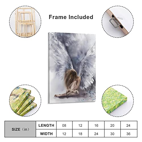 Tomart Aesthetic Poster Female Angel Watercolor Art Poster Angel Guardian Canvas Painting Wall Art Poster For Bedroom Living Room Decor 20X30Inch(50X75Cm) Frame-Style-1 #TOP1