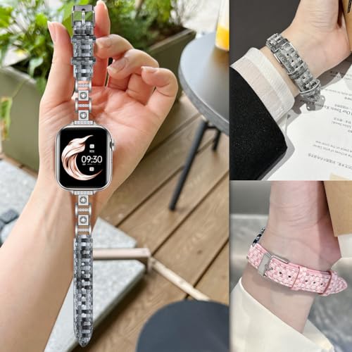 Juntan Slim Leather Watch Band Compatible with Apple Watch Band 38mm 40mm 41mm, Women Leather Watch Strap, Wristband Bracelet Black Gray for iWatch Series 9/8/7/6/5/4/3/2/1/SE/Ultra/Ultra 2 by Juntan - Used condition - Image 4