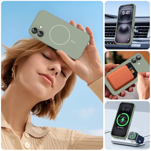 Image of Miracase Magnetic for iPhone 16 Plus Case, [Soft Anti-Scratch Microfiber Lining], Compatible with MagSafe, Liquid Silicone Shockproof Drop Protection Phone Case for 16 Plus,Patina Green