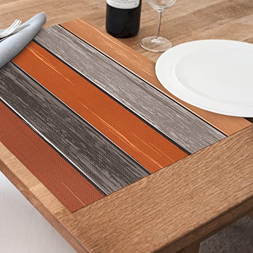 Placemats Set Of 4 Woven Place Mats Vintage Farm Barn Orange-Gray Gradient On Wood Grain Waterproof Pvc Plastic Placemats Washable Insulated Table Mat For Kitchen Dining Room Table #TOP1