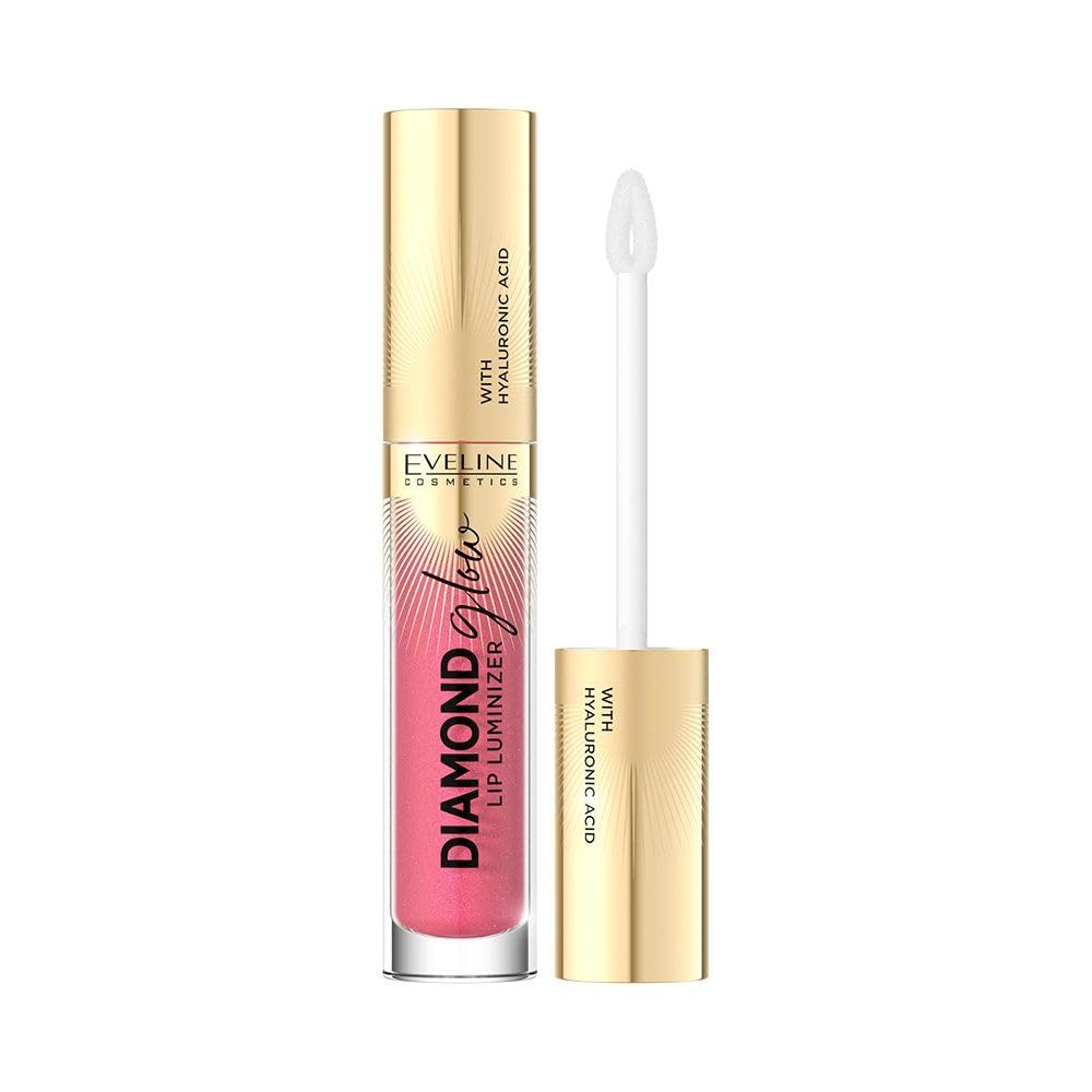Eveline Cosmetics Diamond Glow Lip Luminizer z kwasem hialuronowym – odcień 09 Peach Dream, odżywczy i nawilżający błyszczyk do ust