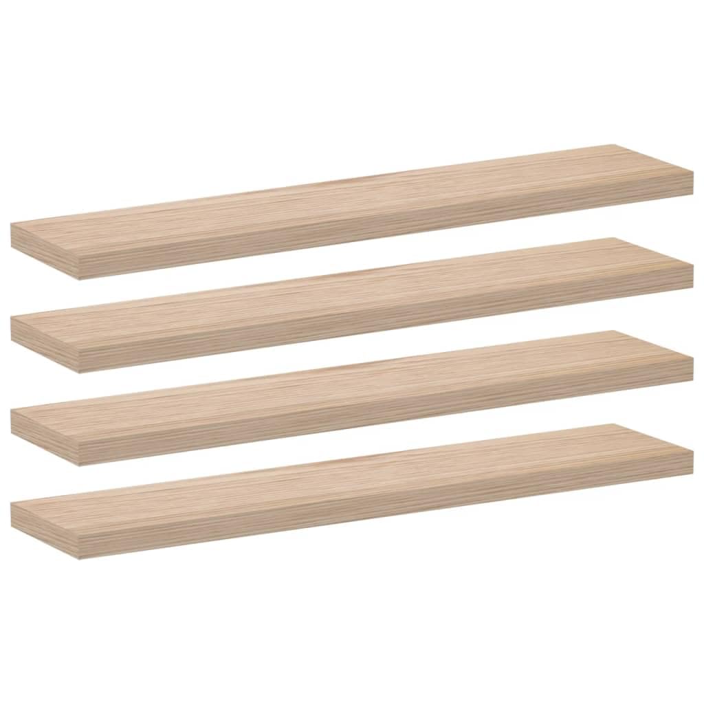 Juego de 4 estantes flotantes, 110 x 23,5 x 4 cm, de madera con chapa de roble, soporte invisible, estante de pared estable para salón, oficina, cocina y dormitorio