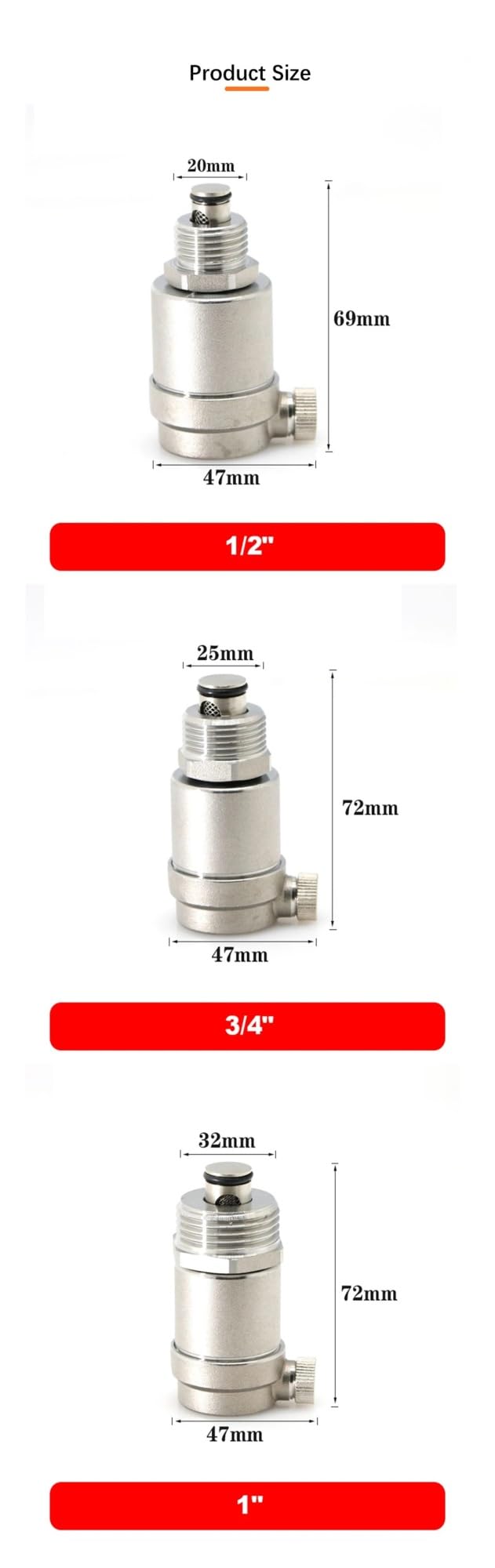 2 Stück 1/2 Zoll 3/4 Zoll 1 Zoll Edelstahl 304 Automatisches Entlüftungsventil, Druckentlastungsreduzierer mit Außengewinde (Size : 3/4")