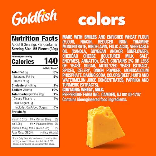 Image of PEPPERIDGE FARM Colors Cheddar Crackers, Snack Crackers, Family Size 10 oz. Bag (Pack of 2)