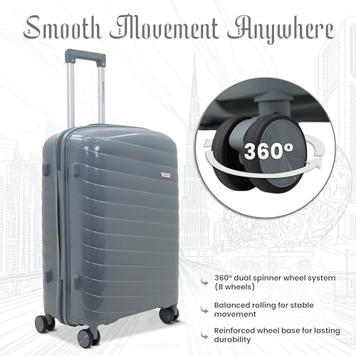 Image of Sarjah Polypropylene Suitcase Trolley Bag | Durable Hard Shell | TSA-Type Lock, 360 Dual Spinner Wheels, Aviation-Grade Telescopic Handle, Matte-Gloss Finish