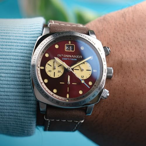Image of Spinnaker Hull Men's Chronograph Watch - Meca-Quartz Movement, Stainless Steel Cushion Case, Leather Strap, Water Resistant 100m, SP-5068