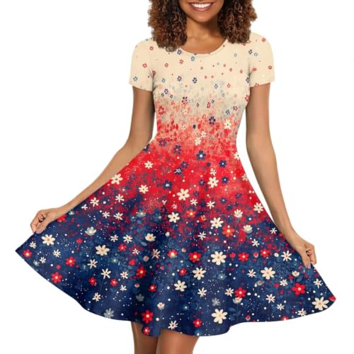 Image of AFPANQZ Womens Casual Summer Lightweight Vintage Dress Short Sleeve Midi Dress Knee-Long Luxury Formal Dress