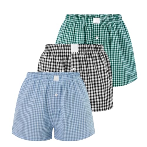 Image of Womens Y2k Plaid Shorts Women Cute Lounge Pajama Sleep Comfy & Casual Gingham PJ Boxer Shorts