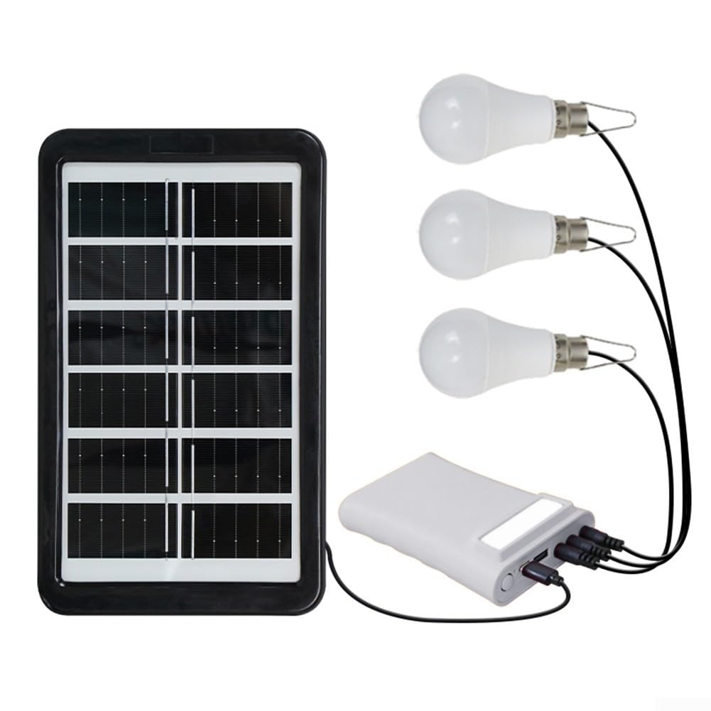 Vootnifig Solar Powered LED Lantern Kit, 2.8m Flexible Cable, IPX6 Waterproof, USB Charging Hub for Phones, for IDEAL for Camping and Hiking(White)