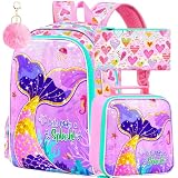 KLFVB Mochila infantil com 3 peças, mochila infantil resistente à água com lancheira, mochila pré-escolar de 40,6 cm para ensino fundamental – cauda dourada