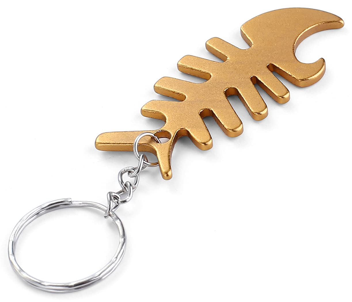 Komonee Men's Gold Fish Bone Bottle Opener Key Chain Metal Dead Sea Life Key Ring Novelty Animal Keychain Keyring