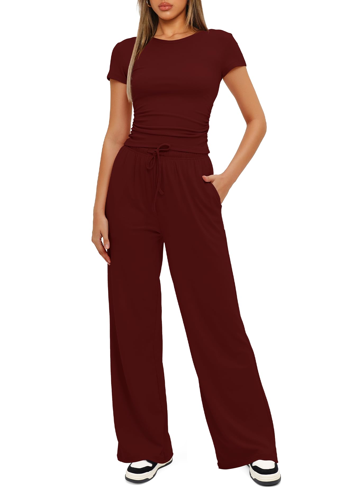 Darong 2-teiliges passendes Outfit für Damen, kurzärmelig, Sommer-Lounge-Set