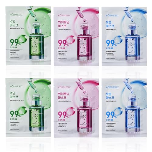 GMDP 6PCS Maschere Viso Coreane, Skincare Maschera Idratante e Lenitiva, Face Mask per Donne, Maschera Acido Ialuronico Viso, Aumentare lucentezza e Umidità