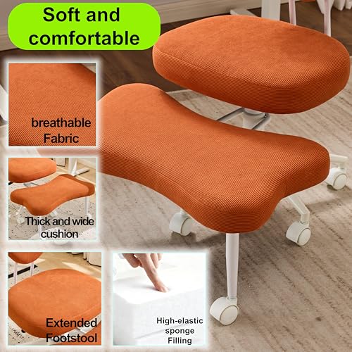 Image of Ergonomic Cross Legged Office Chair with Wheels, ADHD Chair for Adults, Meditation Chair, Yoga Office Chair, Comfortable Back Support, Height Adjustable,Small Spaces,Corduroyr-Orange