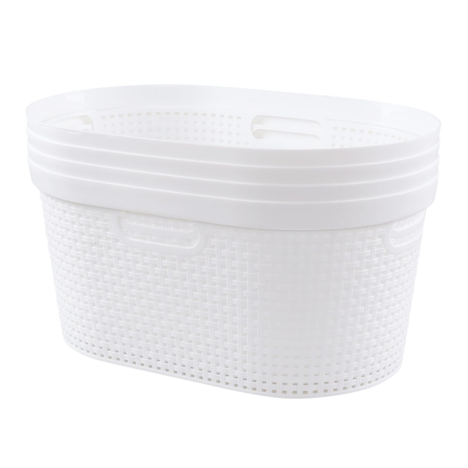 Haodehen 4 Packs 40 L Laundry Baskets, Plastic Dirty Clothes Hampers with Cut-Out Handles for Bedroom, Bathroom, Dorm, Laundry Room, White