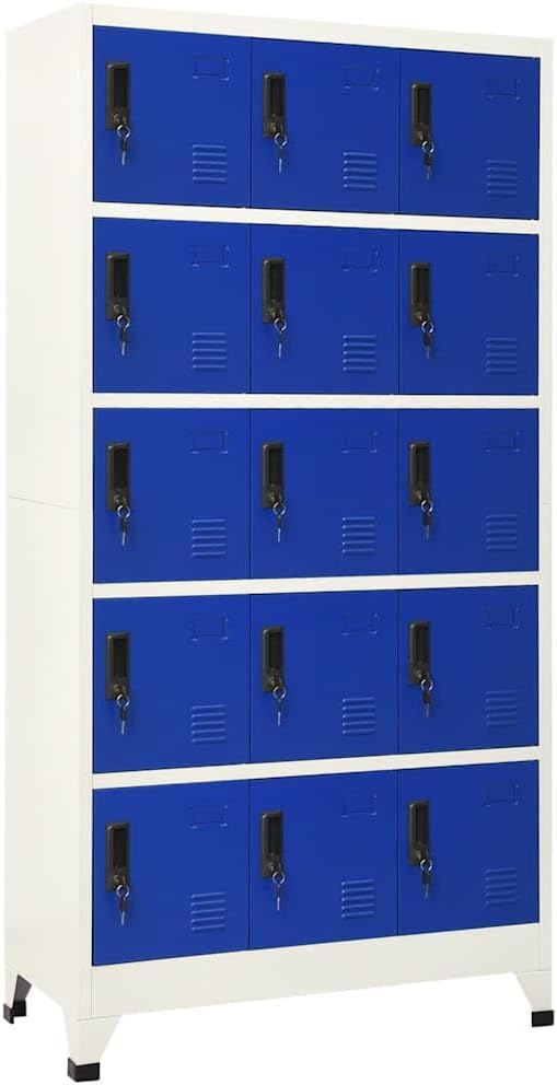 vidaXL Steel Locker Cabinet in Gray and Blue - Secure Storage with Lockable Doors and Air Vents, Perfect for Home and Office Use