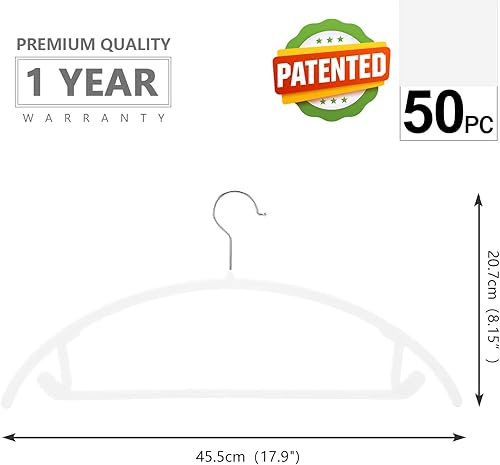 Miniatura 2 de MIZGI Paquete de 50 perchas de terciopelo de alta calidad, antideslizantes, sin hombros, ganchos cromados, ropa que ahorra espacio, forma redondeada