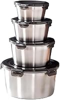 GRFELI Rozsdamentes Acél Ételtároló Dobozok Légmentes Fedéllel, Bento Uzsonnás Doboz Szett 4db (300ml+550ml+950ml+2000ml) 1