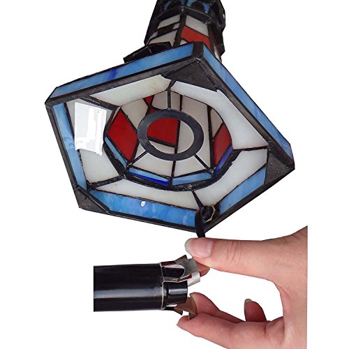 Bieye L11005 Lighthouse Tiffany Style Stained Glass Accent Table Lamp Night Light, 10 Inches Tall, Red #TOP2